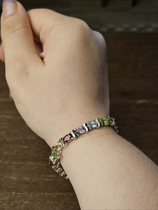 925 HAN Thai Jewelry - Multi-Gemstone Tennis Bracelet - 925 SS with Red, Purple, Blue & Green stones